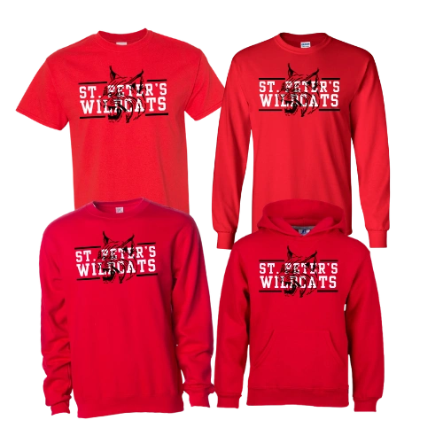 Gildan red apparel-St. Peter's Wildcats-logo 1