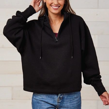 Enza® 31879 Ladies Boxy Quarter Zip Hood EZ318 with left chest DTF print only