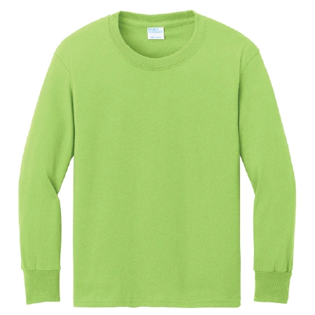 PC54YLS Port & Co™ Youth Long Sleeve Core Cotton Tee with full front logo