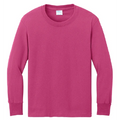 PC54YLS Port & Co™ Youth Long Sleeve Core Cotton Tee with full front logo