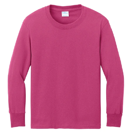 PC54YLS Port & Co™ Youth Long Sleeve Core Cotton Tee with full front logo