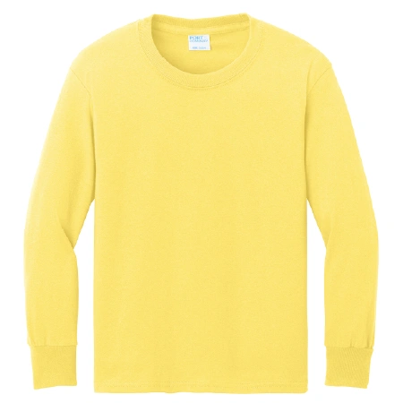 PC54YLS Port & Co™ Youth Long Sleeve Core Cotton Tee with full front logo